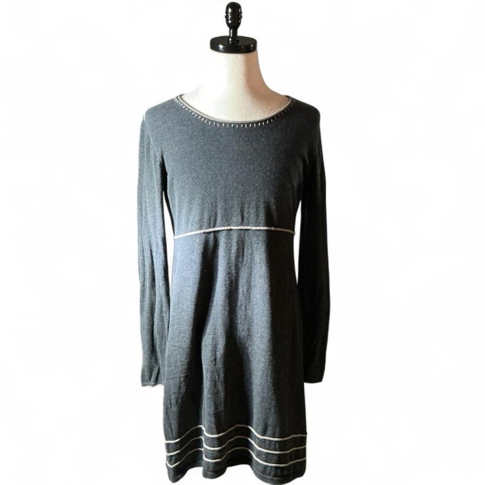 Aventura Organic Cotton Knit Dress Women Large Grey Contrast Stitch Empire Waist